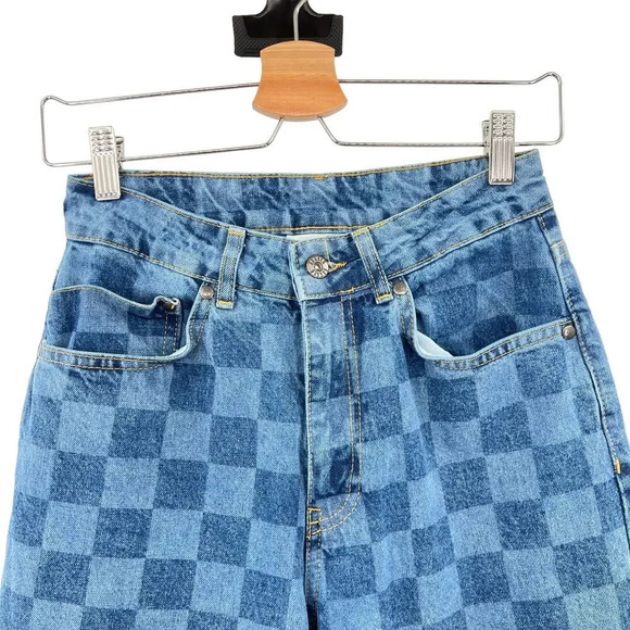 The Ragged Priest‎ Light Blue Checkered Checkerboard Dad Jeans Size 24 - Picture 3 of 12